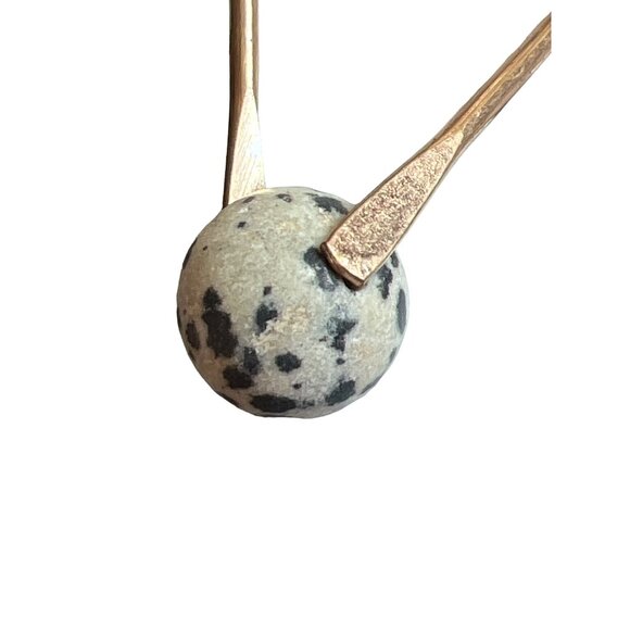 Pomina Gold Tone Dangle Earrings Semi Precious Beads Dalmation Jasper 2.5" NEW - Picture 2 of 5